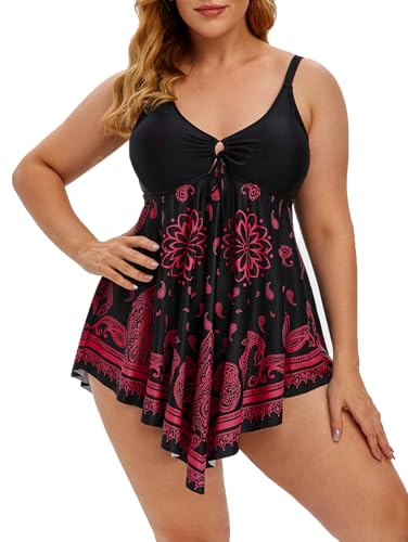 Rosegal Womens Plus Size Curve Paisley Handkerchief Padded Modest Tankini Swimsuit