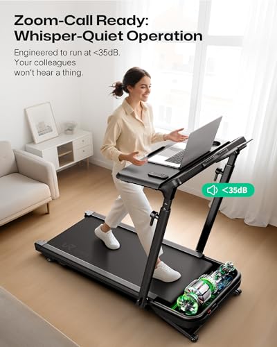 Image of UREVO Auto Incline Walking Pad with AI App, Adjustable Handlebar & Multifunctional Desk, 9% Power Incline Brushless Quiet Motorized Treadmill for Apartments, 12-Point Shock & Immersive Hiking
