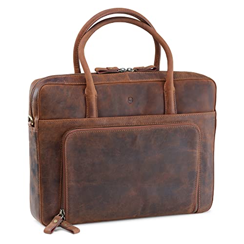 DONBOLSO Laptoptasche Nizza I Leder Umhängetasche mit Notebookfach I Aktentasche für Laptop I Schultertasche für Damen und Herren I Businesstasche I Vintage Braun
