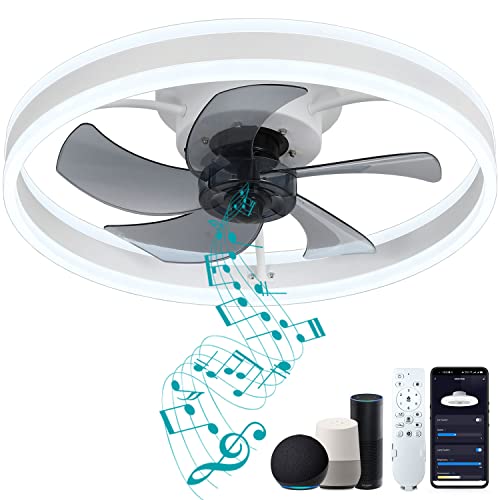 Dewshrimp Wifi Low Profile Ceiling Fan Flush Mount Bladeless Ceiling Fan With Remote+App Smart Ceiling Fan With Bluetooth Speaker Compatible With Alexa And Google Assistant 6Speeds Reversible 19.8In #TOP8