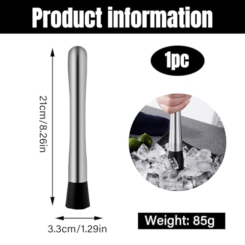 Cocktail Muddler,Stainless Steel Cocktail Muddler,Stainless Steel Muddler,Fruit Mixer Bartending Tool,for Cocktail Pestle,Cocktails Muddler,Silver Alcohol Small Ice Crusher,Herb Masher Crusher - Image 3