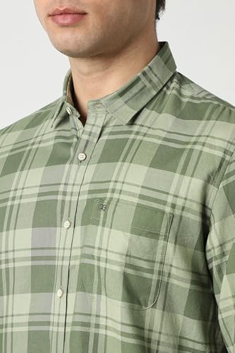 Image of Peter England Men's Checkered Cotton Shirt | Smart Casual | Full Sleeves