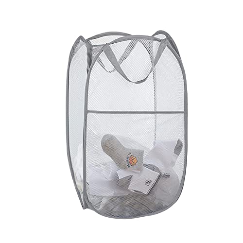 Mesh Pop up Laundry Hamper, Collapsible Mesh Laundry Basket, Side Pocket Clothes Hampers, for Laundry, Bathroom, College Dorm, Travel
