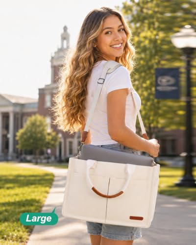 Image of FIORETTO Womens Canvas Tote Bag Purse with Individual Compartment, Zipper Top, Reinforced Bottom & Luggage Sleeve