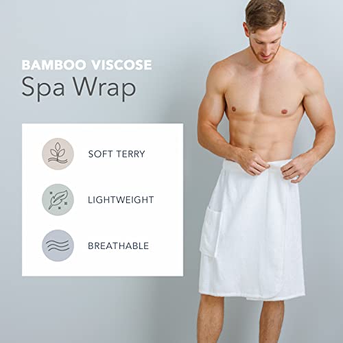 Fishers Finery Mens Premier Terry Wrap, Resort Spa Wrap with Pocket, White, One size fits most2