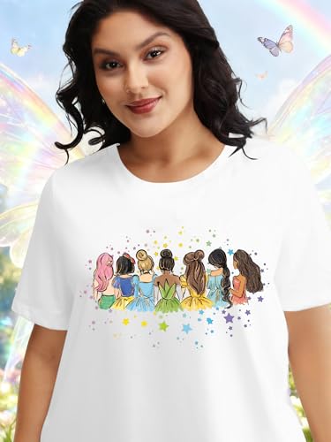 Image of NANYUAYA Plus Size Magic Shirts for Women Castle Kingdom Graphic Magical T Shirt Cute Holiday Princess Tee Vacation Tops