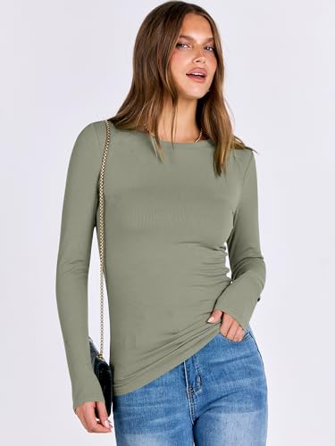 Image of ANRABESS Women Long Sleeve Shirts Rib Knit Slim Fit Tops Basic Tee Spring Outfits Casual T-Shirt Underscrubs Layer Clothes