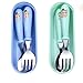 CarMa [ 4-teilig, bestehend aus 2 Sets] Kinderbesteck blau & grün 6+Monate Gabel Löffel Aufbewahrungsbox Set Kinder Baby Edelstahl Geschenk…