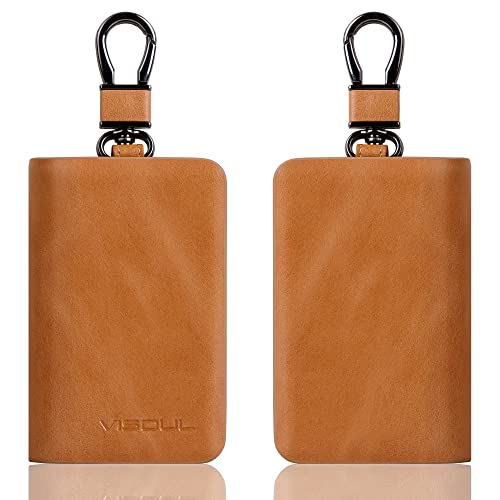 Image of VISOUL Car Key Case Holder Double Zipper, Leather Car Smart Key Fob Case with Keychain for Men and Women