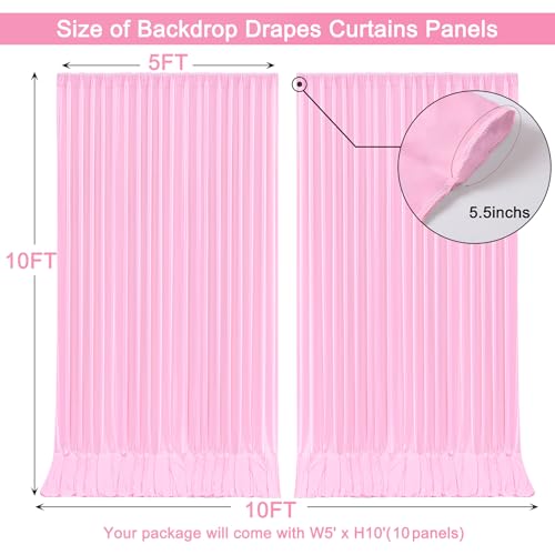 Image of 50x10ft Pink Backdrop Curtain for Wedding Parties Wrinkle Free Fabric Light Pink Drapes Backdrop Decoration for Baby Shower Birthday Photography Decoration 10 Panels, 5ft x 10ft