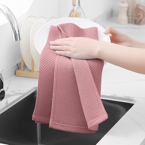 Image of Homaxy 100% Cotton Waffle Weave Kitchen Dish Towels, Ultra Soft Absorbent Quick Drying Cleaning Towel, 13 x 28 Inches, 8-Pack, Dried Rose