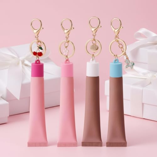 Image of MAYCREATE 4Pcs Keychain Cap, Lipbalm Holder And Sanitizer Bag Charm | Keeps Small Containers Easy to Find, Clips to Bags, Lobster Clasp, Decorative Pendant, Compact Daily Carry