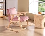 Wahson Chaise Berçant en Bois Massif Fauteuil à Bascule en Lin avec Pieds pour Salon/Chambre à Coucher/Balcon (Rose)