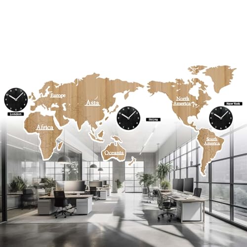 QIeCny Horloge Murale De Fuseau Horaire Mondial (3 Horloges), Grande Horloge Murale Décorative (Bricolage), Chronométrage Précis + Décoration D'intérieur...