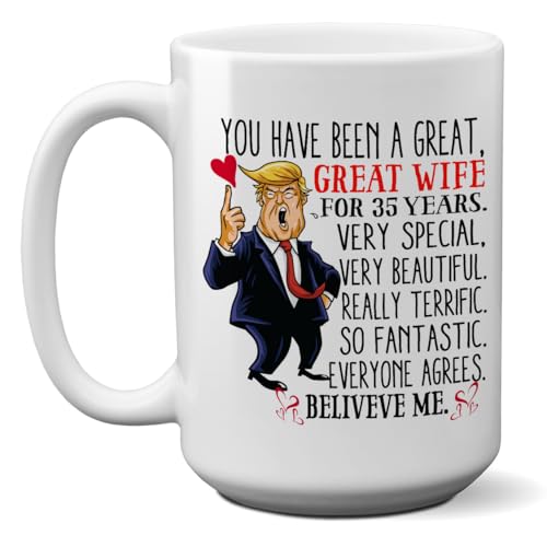 EcoDRAN 35th Anniversary Present For Her, 35 Year Married Celebration Keepsake for Wife, Wedding Anniversary Keepsake, 35 Year Together With My Wifey Cup - 15oz White Handle