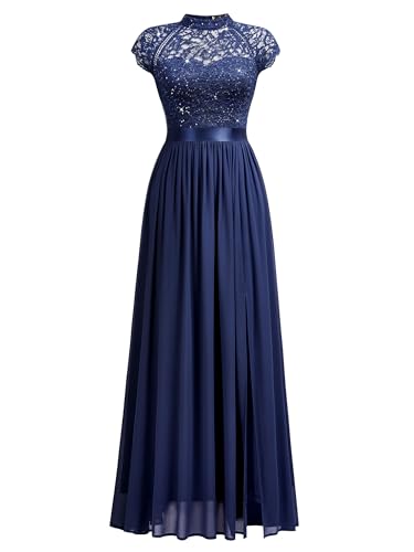 Miusol Women's Elegant Sequin Lace Contrast Chiffon Split Style Evening Party Maxi Dress3