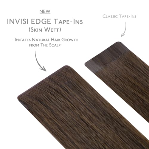 Image of WENNALIFE Invisi Edge Tape in Hair Extensions Human Hair,#4,14 Inch | 14 Inch 50g 20pcs (Invisi Edge & Classic) Chocolate Brown Invisi Remy Hair Natural Seamless Injected Tape Ins