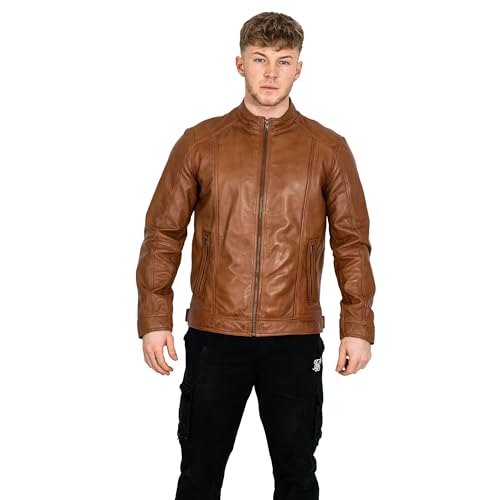 BRICK LANE Stand Collar Leather Jacket for Men | Timeless Design - Genuine Lamb Nappa Leather Cafe Racer Jacket
