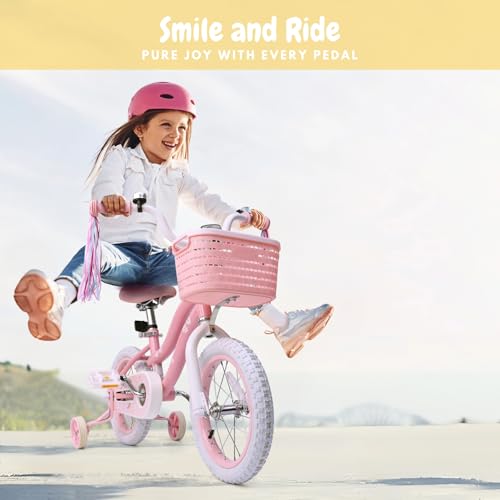 Image of Girls Bike for Kids Ages 2-5 Years, 12 14 16 Inch Kids Bike with Training Wheels, Basket & Streamers, Pink Little Girls Bicycle with Coaster Brake, Birthday Gift