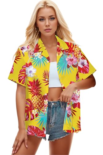 Image of Cromoncent Mommy and Me Matching Hawaiian Outfits Girls & Womens Hawaiian Shirts Tropical Button Down Shirts
