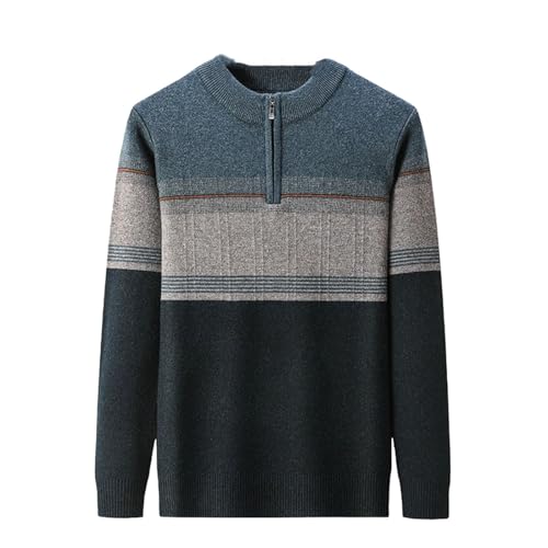 Men's Winter Half Zipper High Neck Contrasting Color Personalized Sweater Warm Thick Knitted Pullover