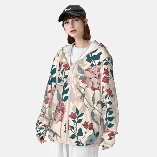 Veste à capuche légère contre le vent veste zippée à poches fleurs - 5