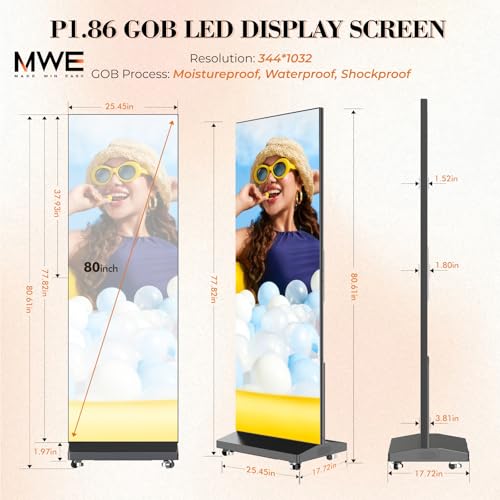 MWE P1.86 Spliceable LED Poster Screen with Flight Case, Foldable LED Digital Signage Advertising Display Kiosk with Publishing System, Portable Digital Poster for Events and Rentals (2 Panels), Black by QIXZOCV - Image 3