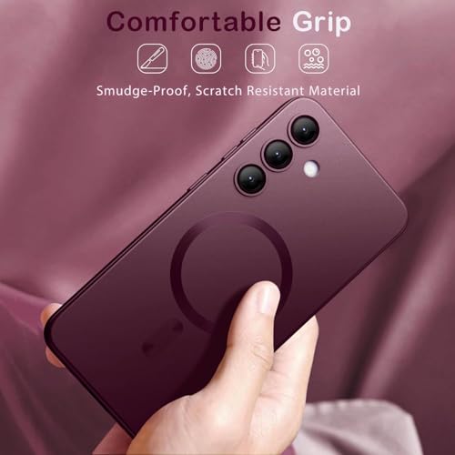 Image of DIZORO Samsung A26 5g Case, Compatible with Mag Safe Back Cover, Matte Luxury Metallic Luster Flexible TPU Wireless Charging Shockproof Case with Camera Protector Lens (Wine Red)