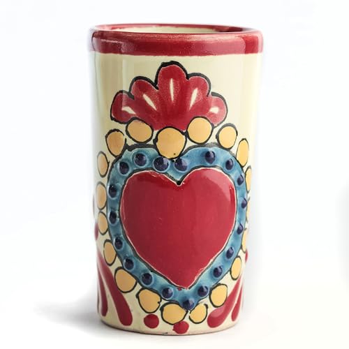 Image of Talavera Shot Glasses Set of 4 Authentic Mexican Tequila Shot Glasses - Hand-painted - 2 Oz (Sacred Heart)