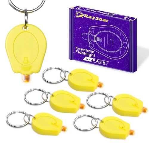 RaySoar 6 Pack Ultra Bright Yellow Light Keychain Flashlight, Mini Yellow LED Keychain Flashlight, Yellow Keychain Flashlight for Observation - Yellow Shell