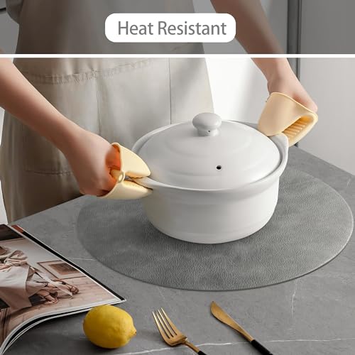 Image of UnivoColors Placemats Round Faux Leather Placemats Set of 8-Waterproof-Wipe Clean-Heat Resistant-Anti Slip Dining Table Place Mats,Suitable for Indoor & Outdoor Use,15 inch.Retro Grey