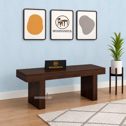 Image of Strong & Durable Solid Wood Bench for Home, Office & Waiting Area | Multipurpose Bench with Comfortable Seating | Up to 320 kg Seating Capacity | Walnut Finish | 52x16x18 Inch | Easy DIY