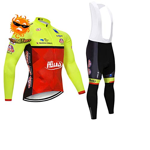ADKE Invierno Conjunto Traje de Ciclismo Manga Larga para Hombre, Maillot de Bicicleta y Pantalones de Ciclismo con Acolchado 5D, Térmico Ropa MTB