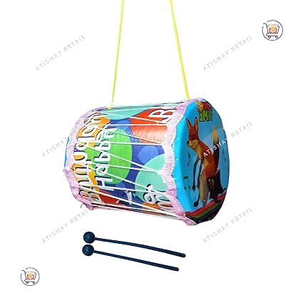 Prapti Mart Plastic Drum Dhol for Kids with 2 Sticks | Activity & Learning Toy | Girls and Boys | Dholak Drum | Perfect for Birthday Gift | Good Product | Multi-Colour | Size Small | Age 6 Month+ - Image 4 thumbnail