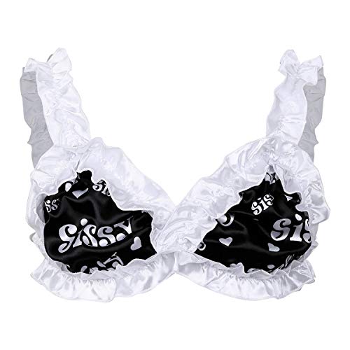 CHICTRY Men's Sissy Stain Bra Bralette Wire Free Bra Top Ruffles Girly Crossdress Underwear Black X-Large