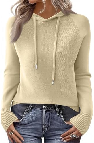 Sweaters for Women Lightweight Cozy Lounge Hooded Knit Sweater Casual Solid Lightweight Long Sleeve Cute Y2K Hoodies