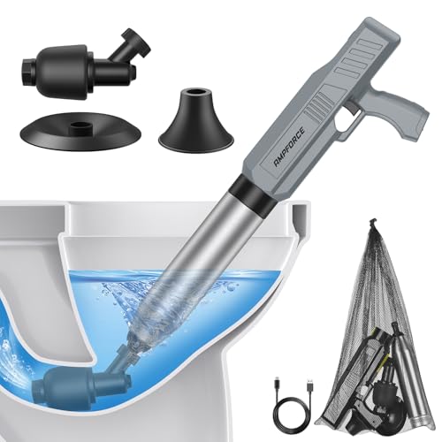 AMPFORCE Electric Toilet Plunger for Bathroom High-Pressure Air Plunger Heavy-Duty Clog Remover for Toilets Toilet Drain Unclogger (Dark Gray)
