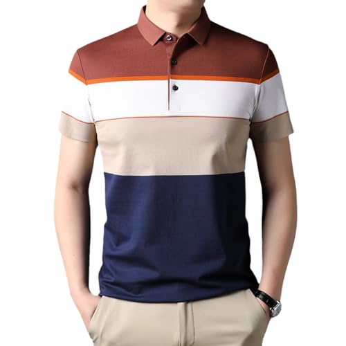Polo homme rouge rayé manches courtes coton casual mode vêtements d'été luxe