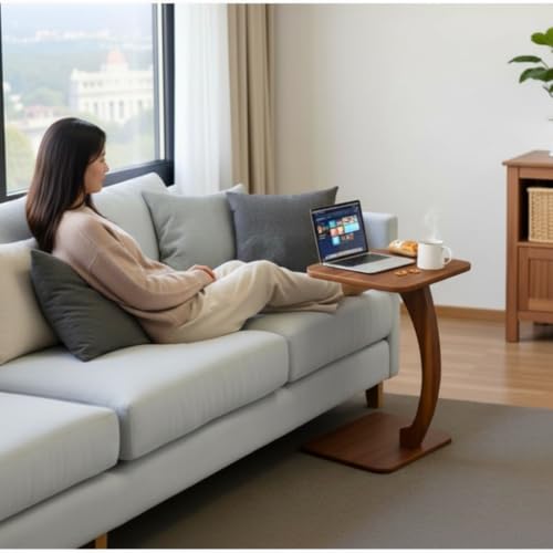 Image of C Shaped Wooden Sofa Side Table for Living Room | Multipurpose Laptop Table for Couch Bed & Recliner | Space Saving Portable End Table | Modern Furniture for Home & Office Use-NB