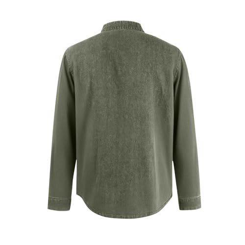 Mokaloha Mens Shirts Henley Retro Button Down Casual Shirts Distressed Stand Collar Pocket Fall Vintage Washed Tops3