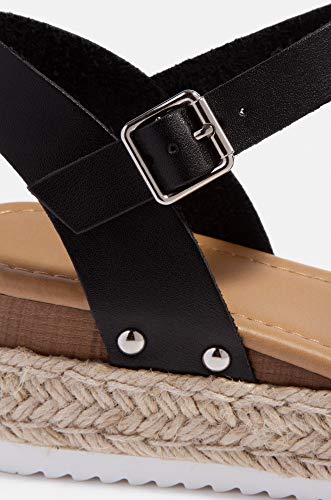 Soda Womens Casual Clip Espadrilles Trim Flatform Studded Wedge Buckle Ankle Strap Sandals,Clip-Blk,8 #TOP3