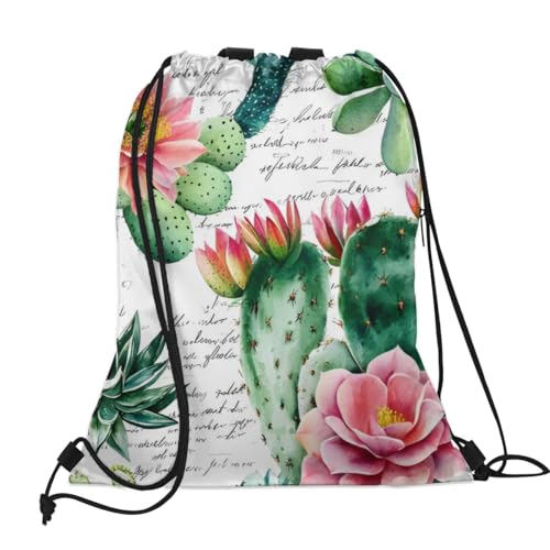 Tropical Cactus Drawstring Backpack with Water Bottle Pocket Lightweight String Bag Space Cacti Floral Sports Gym Swim Sackpack for Men Women2
