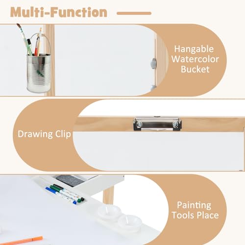 INFANS 3 in 1 Kids Art Table and Chair Set, Toddler Craft and Play Wood Activity Desk with Double-Sided Easel Blackboard Whiteboard, Paper Roll for Writing, Children Furniture for Daycare Nursery - image 5