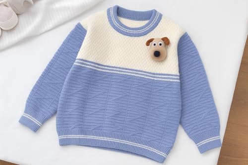 Image of Bold N Elegant Kid's Full Sleeve 3D Cute Puppy Plush Toy Brooch Cartoon Warm Woolen Winter Holiday Party Pullover Sweater Cardigan for Boys & Girls