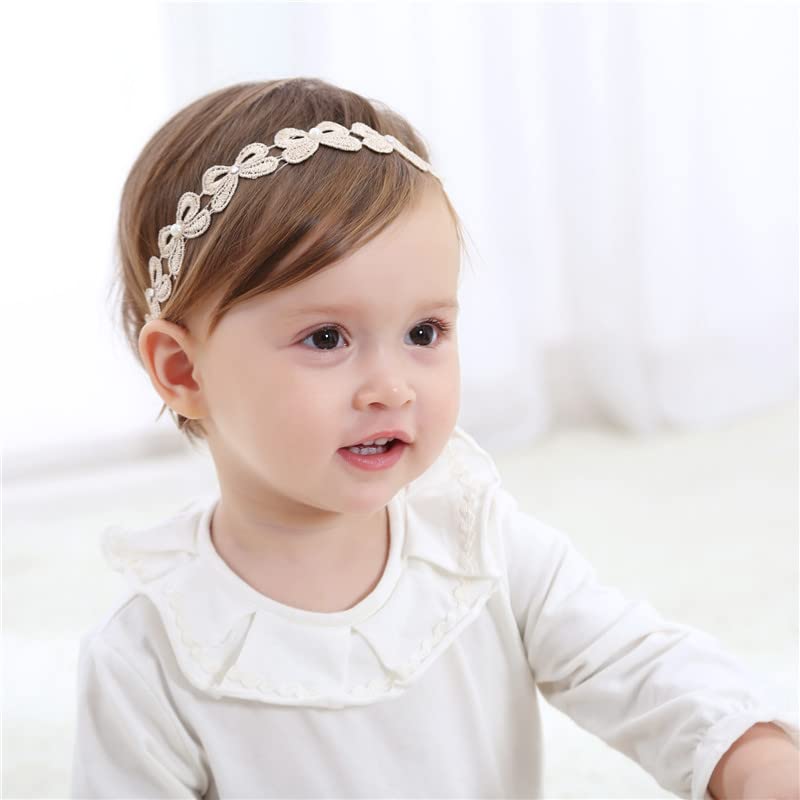 SYGA Baby Girl's Bow Design Headband Soft & Stretchable Fabric Hairband for Infants, Toddlers, Little Princesses (0-3 Years Cream Bow)-image-42