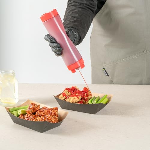 Restaurantware Plastic Squeeze Bottle 24 oz Refillable Condiment Bottle Large Valve Dishwashable Red Inverted Sauce Dispenser For Thick Condiments, Dressings, Batter, Sour Cream, And Syrups by Restaurantware - Image 5