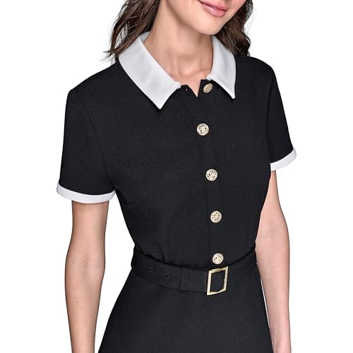 KARL LAGERFELD Women's Contrast Collar and Sleeve Trim Midi Dress3