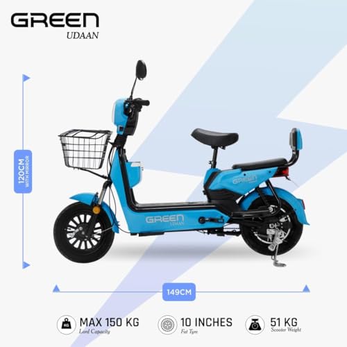 Image of Green Udaan Low Speed Electric Scooter Non RTO 80KM Range Lithium Battery with Portable Charger (Blue)