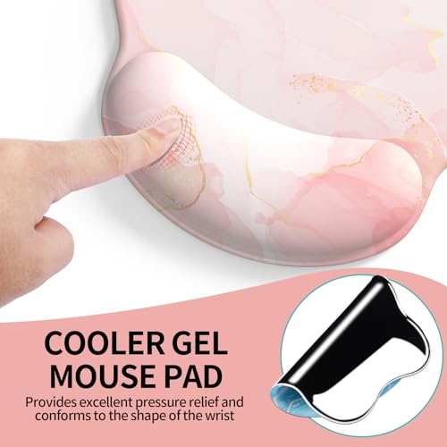 Image of eulps Mouse Pad with Wrist Rest, Comfortable Computer Mousepad with Gel Wrist Support Smooth Surface and Non-Slip PU Base for Pain Relief, Laptop, Office & Home (Pink Marble)