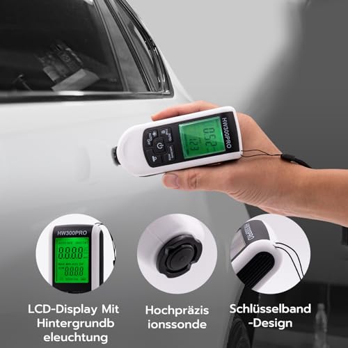 Mcbazel Digitales Schichtdickenmessgerät, Lackdickenmessgerät, Lackmessgerät Auto, Messbereich 0 bis 2000um